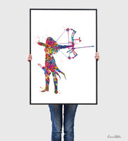 Archer Woman Watercolor Print Archery Female Girl Mom Bow and Arrow Girls Bowhunting Wall Art Fearless Girl Warrior Woman Wall Hanging-1835