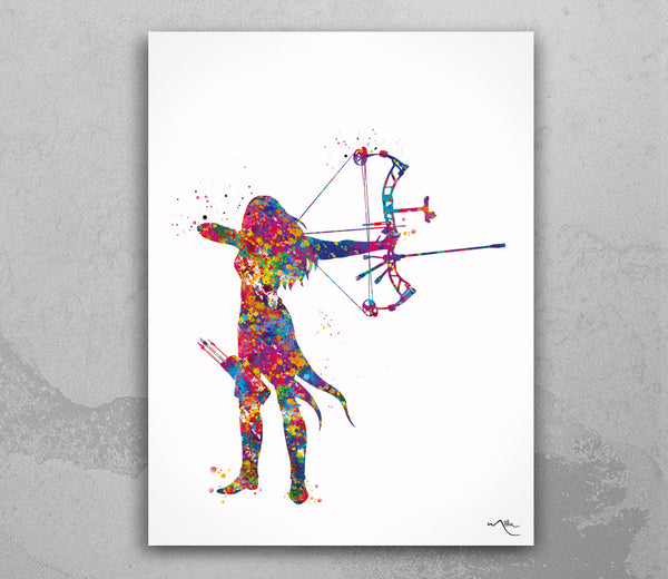 Archer Woman Watercolor Print Archery Female Girl Mom Bow and Arrow Girls Bowhunting Wall Art Fearless Girl Warrior Woman Wall Hanging-1835