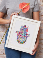 Hamsa Hand Kabbalah Hand Art Watercolor Print Wedding Wall Art Protection Protective Fatima Hand Positive Housewarming Gift Wall Hanging-65