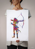 Archery Girl Watercolor Print Archery Female Woman Mom Bow and Arrow Girls Bowhunting Wall Art Fearless Girl Warrior Woman Wall Hanging-1757