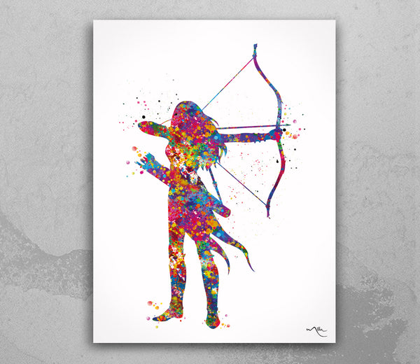 Archery Girl Watercolor Print Archery Female Woman Mom Bow and Arrow Girls Bowhunting Wall Art Fearless Girl Warrior Woman Wall Hanging-1757