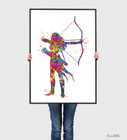 Archery Girl Watercolor Print Archery Female Woman Mom Bow and Arrow Girls Bowhunting Wall Art Fearless Girl Warrior Woman Wall Hanging-1757