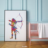 Archery Girl Watercolor Print Archery Female Woman Mom Bow and Arrow Girls Bowhunting Wall Art Fearless Girl Warrior Woman Wall Hanging-1757