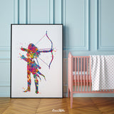 Archery Girl Watercolor Print Archery Female Woman Mom Bow and Arrow Girls Bowhunting Wall Art Fearless Girl Warrior Woman Wall Hanging-1757