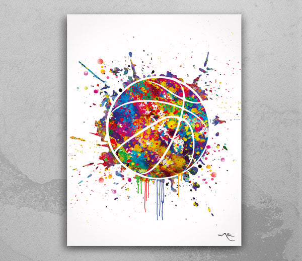 Basketball BALL Watercolor Print Jumpman Basketball Sport Wall Art NBA Poster Wall Decor Art Geek Nerd Sports Basketball Wall Hanging-1725