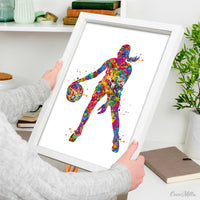 Basketball Player Girl Watercolor Print Female Woman Mom Basketball Player Gift Sport Wall Art Sports Basketball Art Decor Wall Hanging-1750