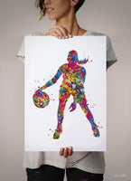 Basketball Player Girl Watercolor Print Female Woman Mom Basketball Player Gift Sport Wall Art Sports Basketball Art Decor Wall Hanging-1750