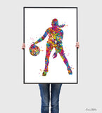 Basketball Player Girl Watercolor Print Female Woman Mom Basketball Player Gift Sport Wall Art Sports Basketball Art Decor Wall Hanging-1750