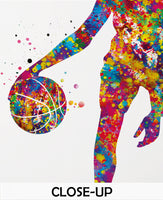 Basketball Player Girl Watercolor Print Female Woman Mom Basketball Player Gift Sport Wall Art Sports Basketball Art Decor Wall Hanging-1750