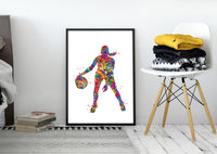 Basketball Player Girl Watercolor Print Female Woman Mom Basketball Player Gift Sport Wall Art Sports Basketball Art Decor Wall Hanging-1750