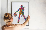 Basketball Player Girl Watercolor Print Female Woman Mom Basketball Player Gift Sport Wall Art Sports Basketball Art Decor Wall Hanging-1750