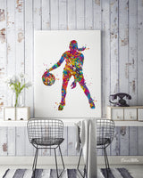 Basketball Player Girl Watercolor Print Female Woman Mom Basketball Player Gift Sport Wall Art Sports Basketball Art Decor Wall Hanging-1750