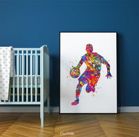 Basketball Player Man Watercolor Print Jumpman Basketball Sport Wall Art NBA Poster Wall Decor Sports Basketball Poster Wall Hanging-1753