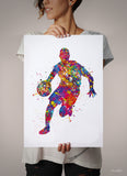 Basketball Player Man Watercolor Print Jumpman Basketball Sport Wall Art NBA Poster Wall Decor Sports Basketball Poster Wall Hanging-1753