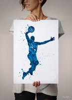 Basketball Player Man Watercolor Print Jumpman Basketball Sport Wall Art NBA Poster Wall Decor Sports Basketball Poster Wall Hanging-1826