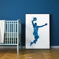 Basketball Player Man Watercolor Print Jumpman Basketball Sport Wall Art NBA Poster Wall Decor Sports Basketball Poster Wall Hanging-1826