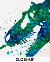 Boy and Dinosaur Watercolor Print Little Boy and T-Rex Poster Blue Tyrannosaurus Rex Wall Art Nursery Kids Room Child Personalised Gift-1804