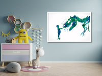 Boy and Dinosaur Watercolor Print Little Boy and T-Rex Poster Blue Tyrannosaurus Rex Wall Art Nursery Kids Room Child Personalised Gift-1804