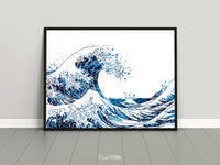 The Great Wave Off Kanagawa Big Wave Navy Blue Watercolor Print Housewarming Gift Ocean Sea Themed Wall Art Poster Wall Hanging Nautical-104