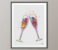 Champagne Glasses Champagne Flute Watercolor Print Bar Kitchen Decor Celebretion Wedding Gift Home Decor Home Party Housewarming Gift-727
