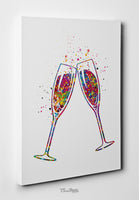Champagne Glasses Champagne Flute Watercolor Print Bar Kitchen Decor Celebretion Wedding Gift Home Decor Home Party Housewarming Gift-727
