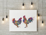 Chicken and Rooster Couple Watercolor Print Housewarming Gift Mr & Mrs Nursery Animal Decor Farm Animal Family Gift Farm Country House-1695