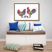 Chicken Family Watercolor Print Housewarming Gift Family Love Nursery Chicken and Chicks Hen and Baby Chicks Farm Animal Country House-1709