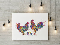 Chicken Family Watercolor Print Housewarming Gift Family Love Nursery Chicken and Chicks Hen and Baby Chicks Farm Animal Country House-1709