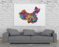 China Map Watercolor Print Art Print Wedding Gift Hometown Chinese Map Housewarming Gift Wall Decor Home Decor Country Map of China-1829