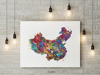 China Map Watercolor Print Art Print Wedding Gift Hometown Chinese Map Housewarming Gift Wall Decor Home Decor Country Map of China-1829