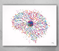 Circuit Brain Watercolor Print Medical Art Science Art Neuroscience Wall Art Neurology Human Brain Tech Gift Computer Technology Art-1745