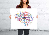 Circuit Brain Watercolor Print Medical Art Science Art Neuroscience Wall Art Neurology Human Brain Tech Gift Computer Technology Art-1745