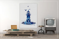 Coastal Decor Navy Blue Watercolor Print Set of 3 Summer Decor Lighthouse Sailboat Anchor Nautical Wall Art Bathroom Decor Wall Hanging-1661