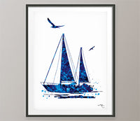 Coastal Decor Navy Blue Watercolor Print Set of 3 Summer Decor Lighthouse Sailboat Anchor Nautical Wall Art Bathroom Decor Wall Hanging-1661