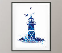 Coastal Decor Navy Blue Watercolor Print Set of 3 Summer Decor Lighthouse Sailboat Anchor Nautical Wall Art Bathroom Decor Wall Hanging-1661