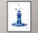 Coastal Decor Navy Blue Watercolor Print Set of 3 Summer Decor Lighthouse Sailboat Anchor Nautical Wall Art Bathroom Decor Wall Hanging-1661