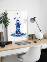 Coastal Decor Navy Blue Watercolor Print Set of 3 Summer Decor Lighthouse Sailboat Anchor Nautical Wall Art Bathroom Decor Wall Hanging-1661