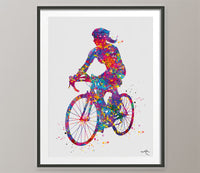 Cyclist Girl Watercolor Print Dirt Bike Woman Mountain Biking Female Biker Stunt Racing Road Bicycling Road Bike MTB Cycling Wall Art-404