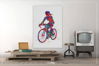 Cyclist Girl Watercolor Print Dirt Bike Woman Mountain Biking Female Biker Stunt Racing Road Bicycling Road Bike MTB Cycling Wall Art-404