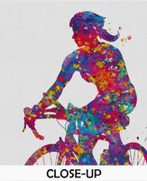 Cyclist Girl Watercolor Print Dirt Bike Woman Mountain Biking Female Biker Stunt Racing Road Bicycling Road Bike MTB Cycling Wall Art-404