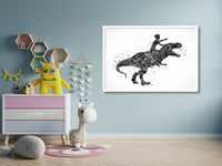 Dinosaur Rider Boy Watercolor Print Little Boy and T-Rex Art Gift Birthday Party Boys Room Decor Wall Art Nursery Decor Wall Hanging-1797