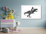 Dinosaur Rider Boy Watercolor Print Little Boy and T-Rex Art Gift Birthday Party Boys Room Decor Wall Art Nursery Decor Wall Hanging-1797