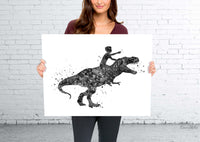 Dinosaur Rider Boy Watercolor Print Little Boy and T-Rex Art Gift Birthday Party Boys Room Decor Wall Art Nursery Decor Wall Hanging-1797