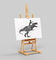 Dinosaur Rider Boy Watercolor Print Little Boy and T-Rex Art Gift Birthday Party Boys Room Decor Wall Art Nursery Decor Wall Hanging-1797