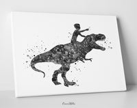 Dinosaur Rider Boy Watercolor Print Little Boy and T-Rex Art Gift Birthday Party Boys Room Decor Wall Art Nursery Decor Wall Hanging-1797