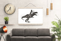 Dinosaur Rider Boy Watercolor Print Little Boy and T-Rex Art Gift Birthday Party Boys Room Decor Wall Art Nursery Decor Wall Hanging-1797
