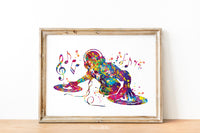 DJ Watercolor Print Headphone Music Art Wall Art Poster Room Decor Gift DJ Gift Teen Room Bedroom Party Musical Decor Art Music Studio-1817