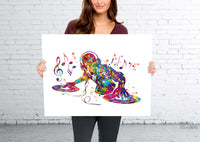 DJ Watercolor Print Headphone Music Art Wall Art Poster Room Decor Gift DJ Gift Teen Room Bedroom Party Musical Decor Art Music Studio-1817