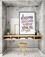 Dreams Don't Work Unless You Do Quote Watercolour Print Inspirational Motivational Wall Decor Housewarming Gift Typo Work Life Wall Art-1848
