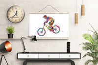 Downhill Mountain Biking Watercolor Print Dirt Bike Mountain Biker Poster Stunt Racing Bike Extreme Sport Print For Him Sports Wall Art-1854